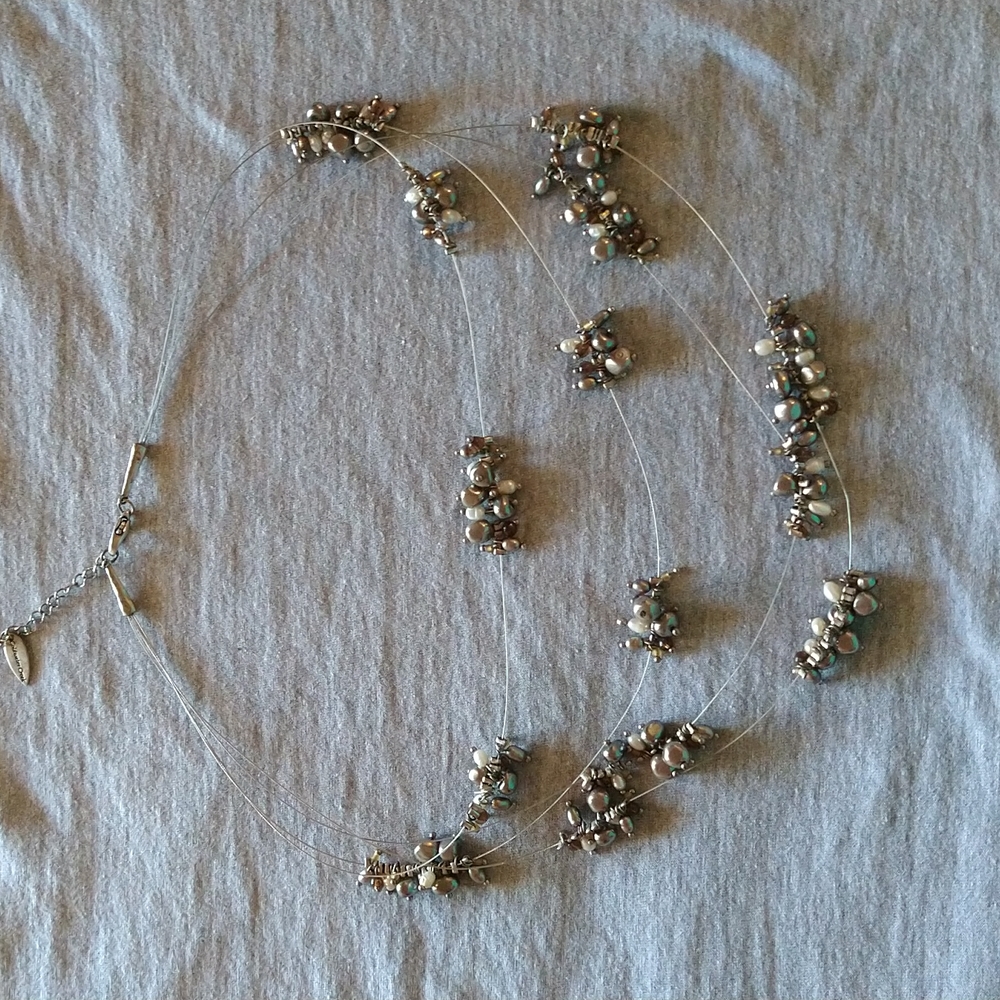Coldwater Creek Necklace- White & Gray Pearl-Multistrand